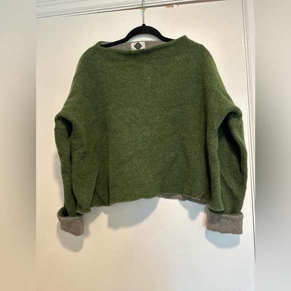 Women’s XL Stapf  Tirol Green Wool Boxy oversized Sweater. waffle knit interior - Picture 2 of 12